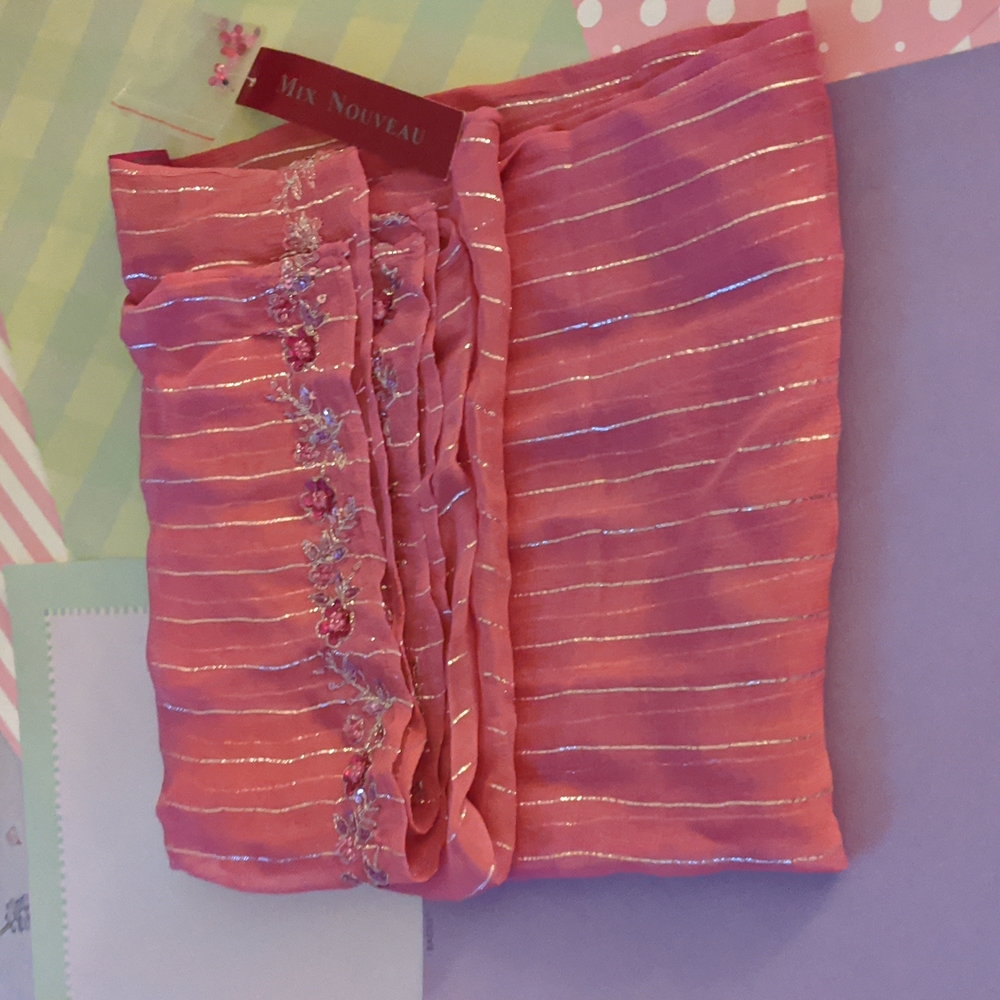 Mix nouveau long rayon raspberry pink scarf or wrap, 19 in W x 65 in Long